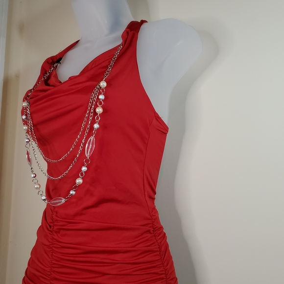 Luv Me More Red Drop Neck Scrunch Halter Top Sleeveless S - Picture 5 of 7